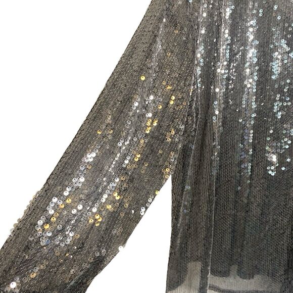 Y2K Pretty Little Thing Oversized Sheer Sequin Dress Shirt Button Up Top Size 6 - Picture 7 of 12
